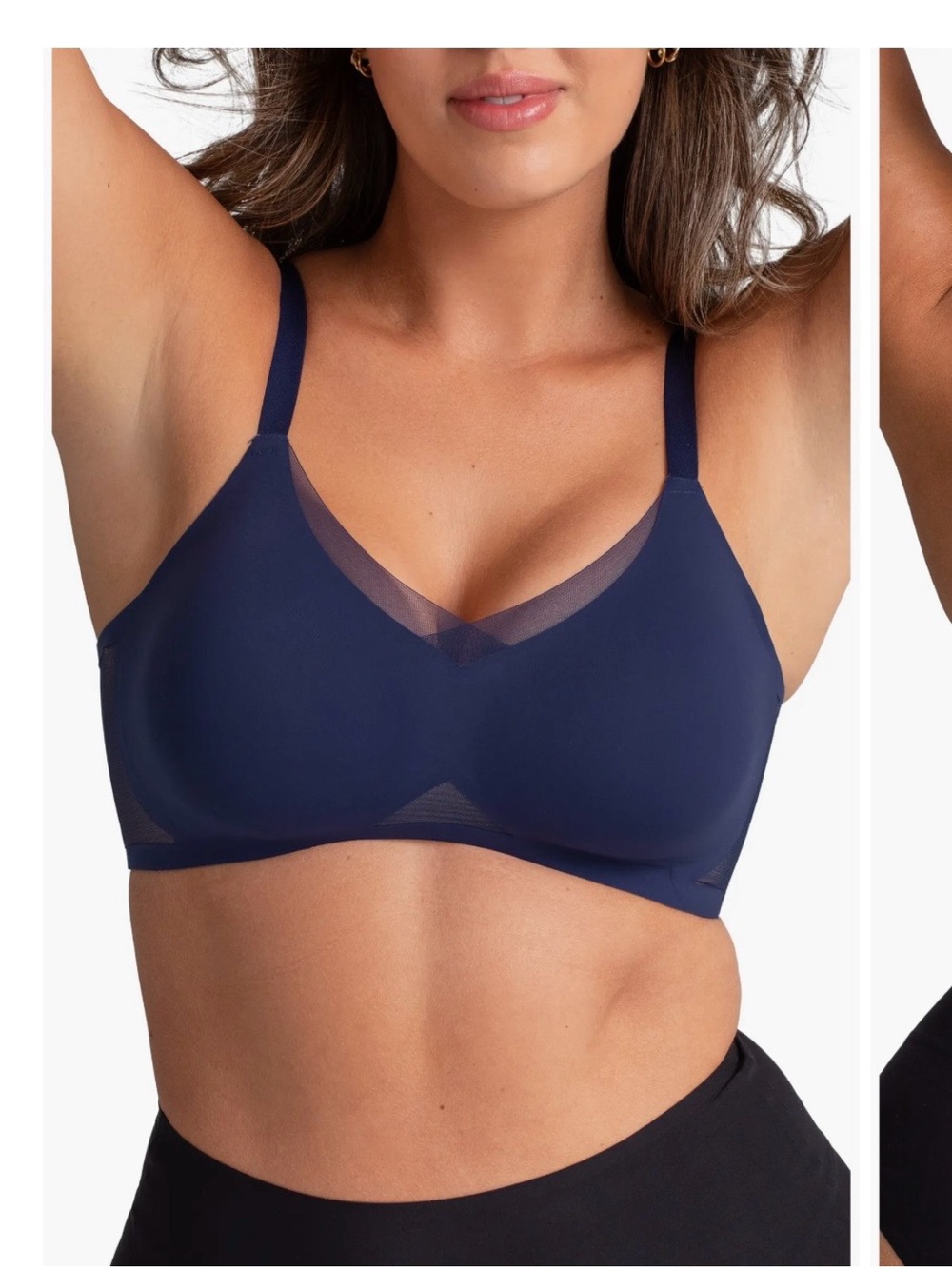 Honeylove Navy Wirefree Comfort Bra with Sheer Trim
